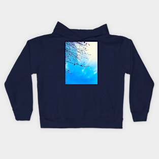 Red Maple Blooms against a Digitally Enhanced Blue Sky Kids Hoodie